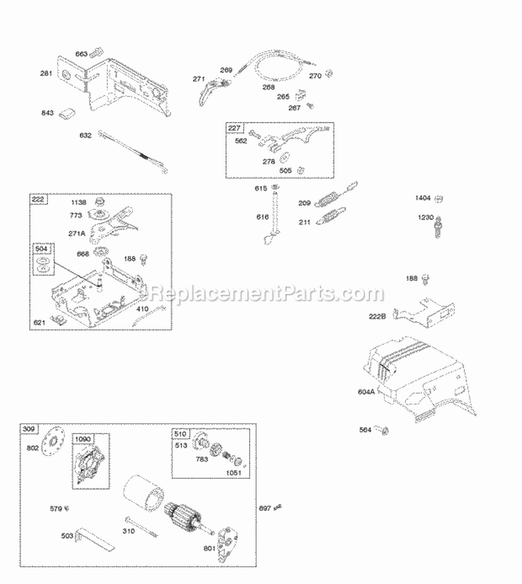 Controls Electric Starter Governor Spring Diagram and Parts List for 20T232-0753-F1  Briggs and Stratton Engine